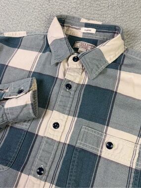 Wallace Barnes Shirt Mens Medium Blue Beige Plaid Classic Fit Button Cotton
